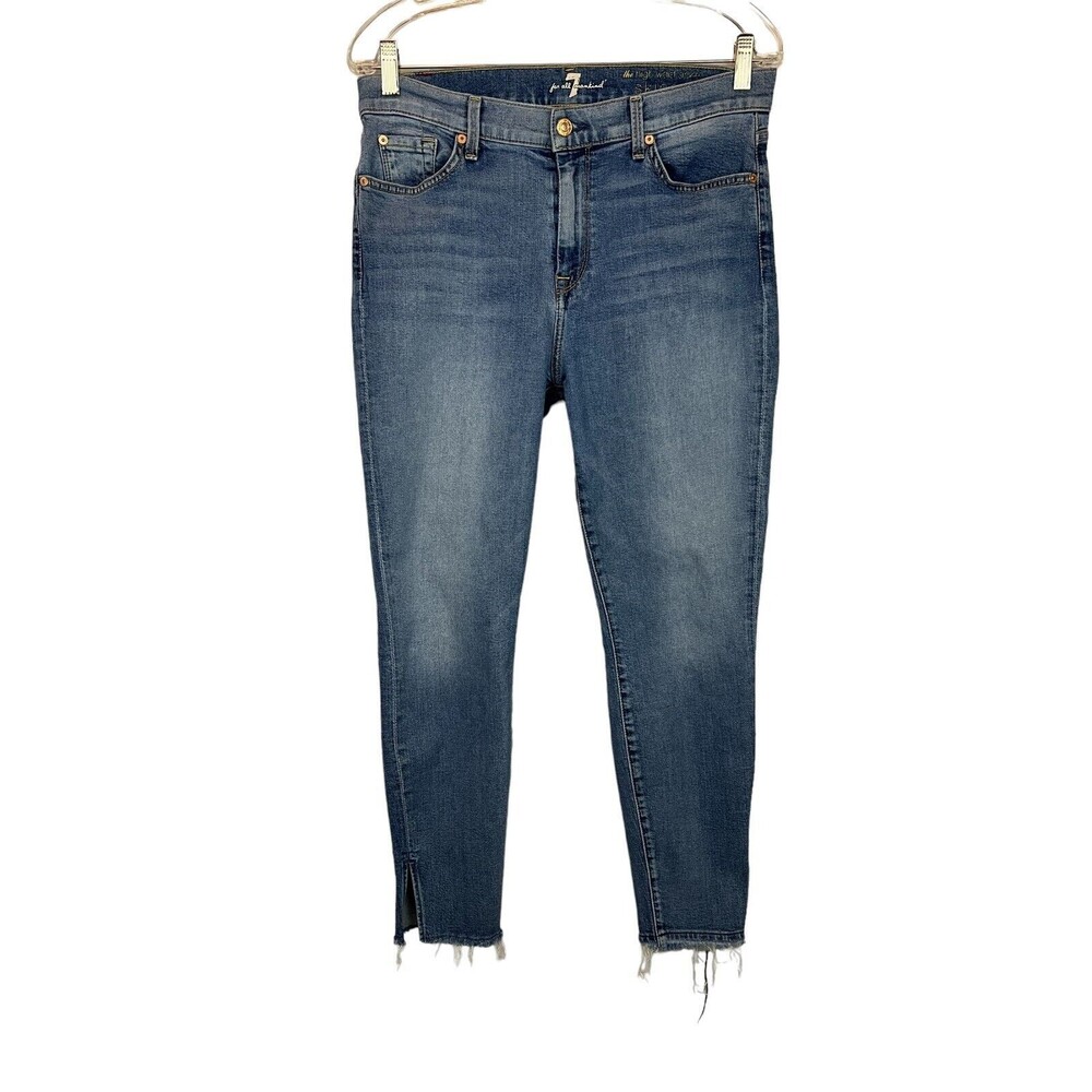 7 for all Mankind Jeans  Women's Size 31  High Waist Ankle Skinny  Split Raw Hem